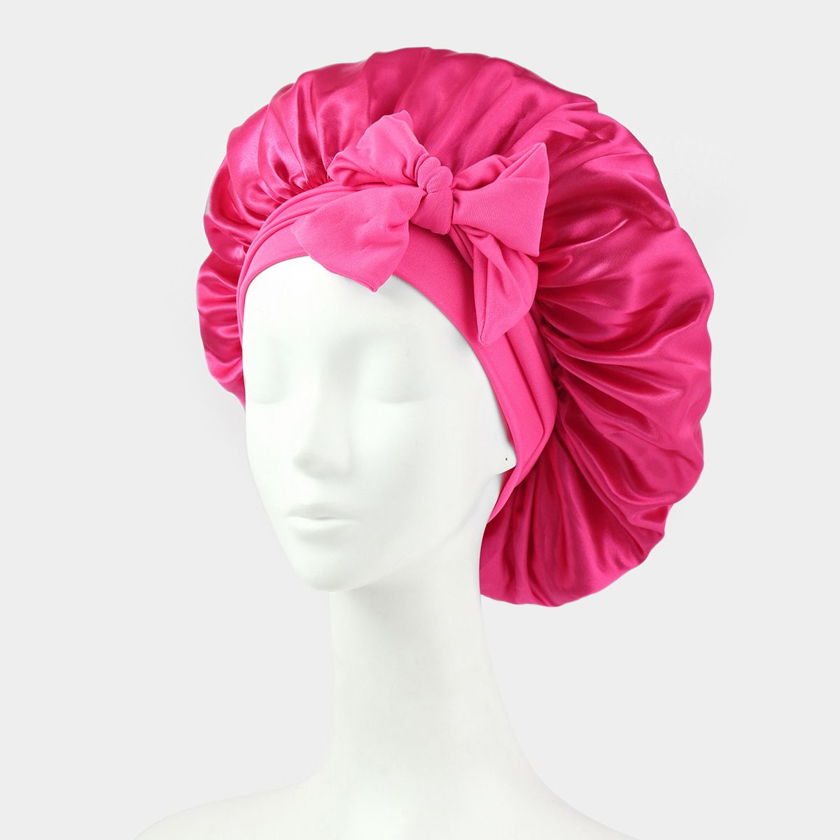 Elastic ribbon bow satin round hat solid color silk sleeping hat confinement hat beauty hair care_viptrois.com