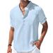 Summer New Men's Large Solid Henley Neck Short Sleeve Shaped Simple Pullover Shirt_viptrois.com