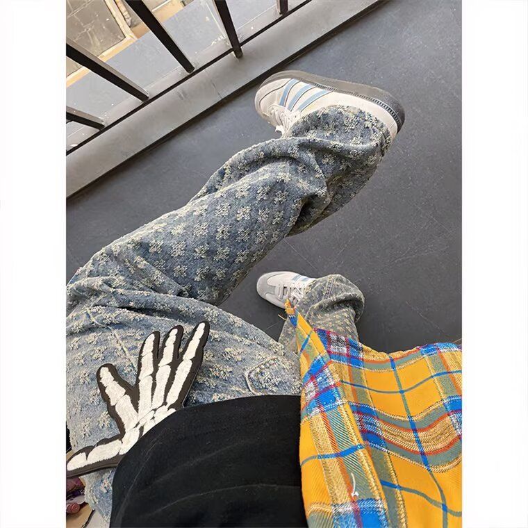 Trendy And Handsome Street Explosion Jacquard Full Print Jeans For Men Hiphop_viptrois.com