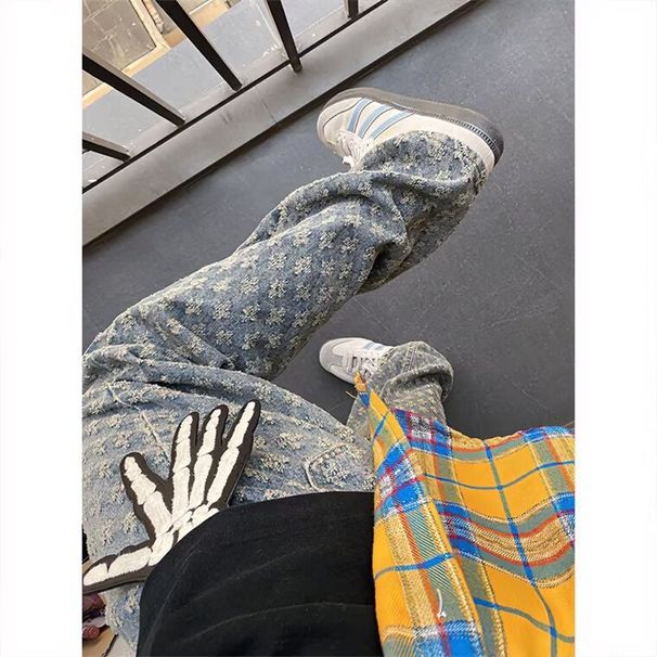 Trendy And Handsome Street Explosion Jacquard Full Print Jeans For Men Hiphop_viptrois.com