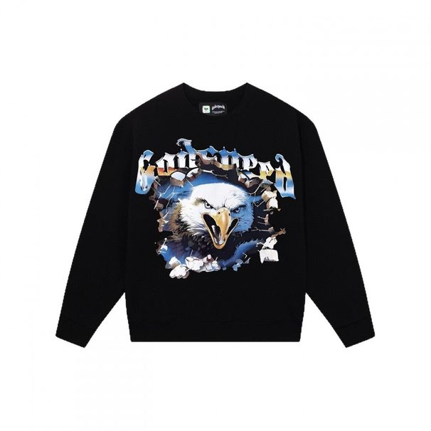 Brand Eagle Print Unisex Crew Neck Sweatshirt, Trendy Loose Fit, Long Sleeves_viptrois.com