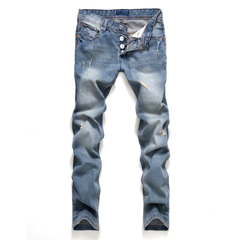 Loom Loom Cross-Border New Style Foreign Trade Fashion Trendy Distressed Retro Straight Slim Fit Button Men's European And_viptrois.com
