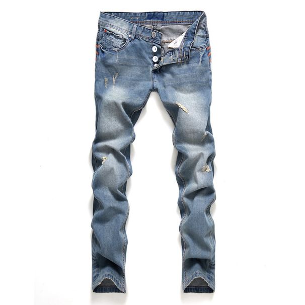 Loom Loom Cross-Border New Style Foreign Trade Fashion Trendy Distressed Retro Straight Slim Fit Button Men's European And_viptrois.com