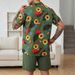 Men's Clothing Men's Hawaiian Style Short Sleeved Shirt And Shorts Set Casual Beach Vacation Floral Print Two-Piece Outfit_viptrois.com