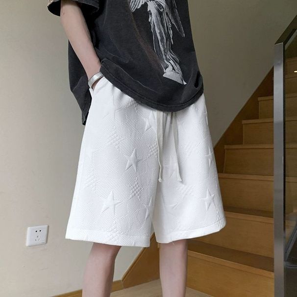 Men's Clothing White Five Pointed Star Shorts Men's Summer American Fashion Brand High End Cool Loose Pants Casual Sports Shorts_viptrois.com