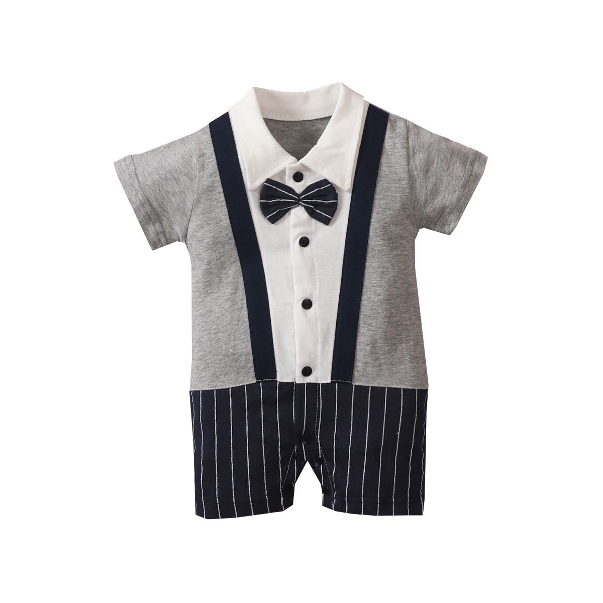 Baby clothing Infant boys and toddlers gentleman bow tie bow tie lapel splicing harbour coat short sleeve onesie_viptrois.com