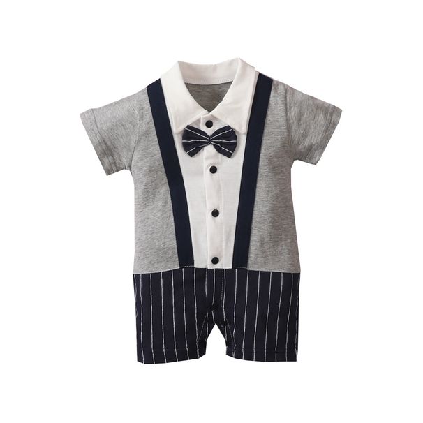 Baby clothing Infant boys and toddlers gentleman bow tie bow tie lapel splicing harbour coat short sleeve onesie_viptrois.com