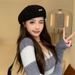 Korean Style Textured Beret For Women, Autumn And Winter, Large Head Circumference, Elegant Artist Hat, Face Slimming,_viptrois.com