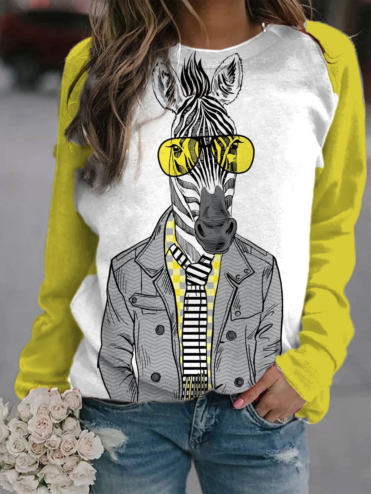 Women's 3D Printed Sweater – Stylish Autumn & Winter Streetwear Top (Black/White/Grey, Round Neck, Machine Washable)_viptrois.com