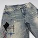 Heavy Washed Distressed Men's Trendy Patchwork High-End Embroidery Print Loose Tapered Straight Jeans_viptrois.com