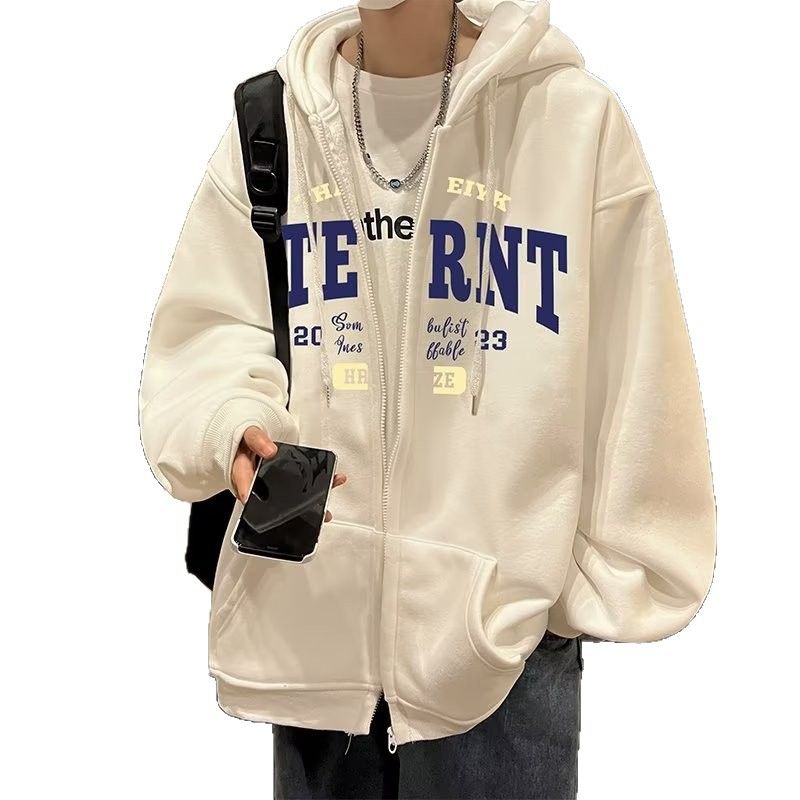 Retro Letter Cardigan Hooded Sweatshirt Trendy Brand Loose And Versatile Casual Jacket_viptrois.com