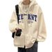 Retro Letter Cardigan Hooded Sweatshirt Trendy Brand Loose And Versatile Casual Jacket_viptrois.com