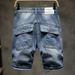 T Multi Pocket Workwear Denim Shorts Trendy Brand Loose Straight Leg Five Quarter Men's Summer Thin Cut Ripped Pants_viptrois.com