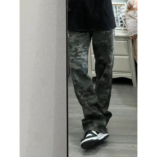 American Retro Camouflage Pants For Men, New Spring And Autumn Style, High Rise Jeans, Washed, Versatile, Logging Workwear Straight Leg Pants_viptrois.com
