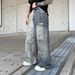 Men's Retro Patchwork Washed Denim Jeans - Loose Straight Fit With Leopard Print & Distressed Details_viptrois.com