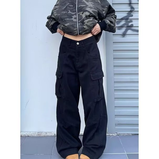 Plus-size American-style Cargo Pants With Large Pockets, Straight-cut Design, Casual High-waisted Wide-leg Versatile_viptrois.com