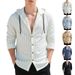 Autumn Men's Vertical Striped Casual Long Sleeve Shirt Hooded Drawstring Linen Cardigan Trendy Loose Beach T-Shirt_viptrois.com
