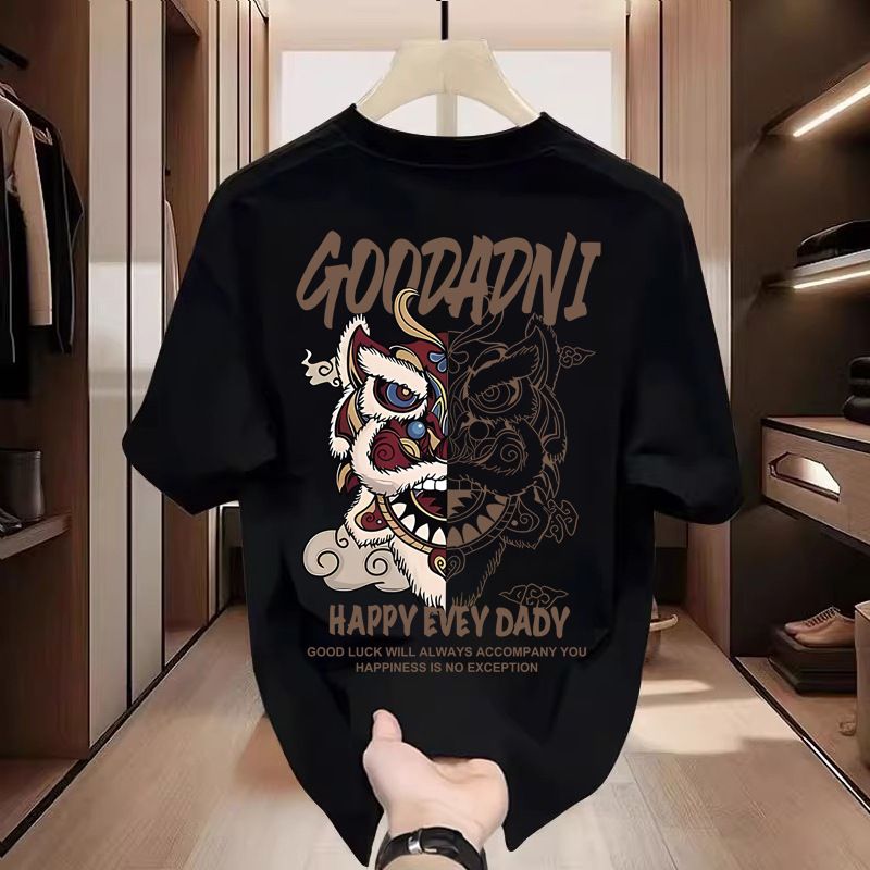 Summer Heavyweight Pure Cotton Versatile Trendy Men's Short T-Shirt Crew Neck Casual Fashion Half Sleeve Tee Shirt Top_viptrois.com
