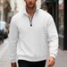 Men's Casual Half-Zip Pullover Sweatshirt With Jacquard Patchwork Design, Loose Fit Knit Top For Autumn & Winter (White, Grey, Black, Khaki, Navy)_viptrois.com