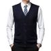 Men's Wool Blend Sleeveless Cardigan Vest Slim Fit Single-Breasted Knit Sweater For Casual Business Wear (Light Gray, Wine Red, Navy, Dark Gray)_viptrois.com