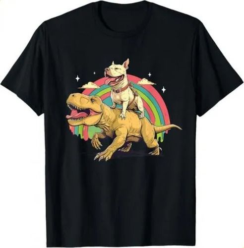 T-shirtfunny Pitbull 2026 Riding A Dinosaur Rainbow Illustration_viptrois.com