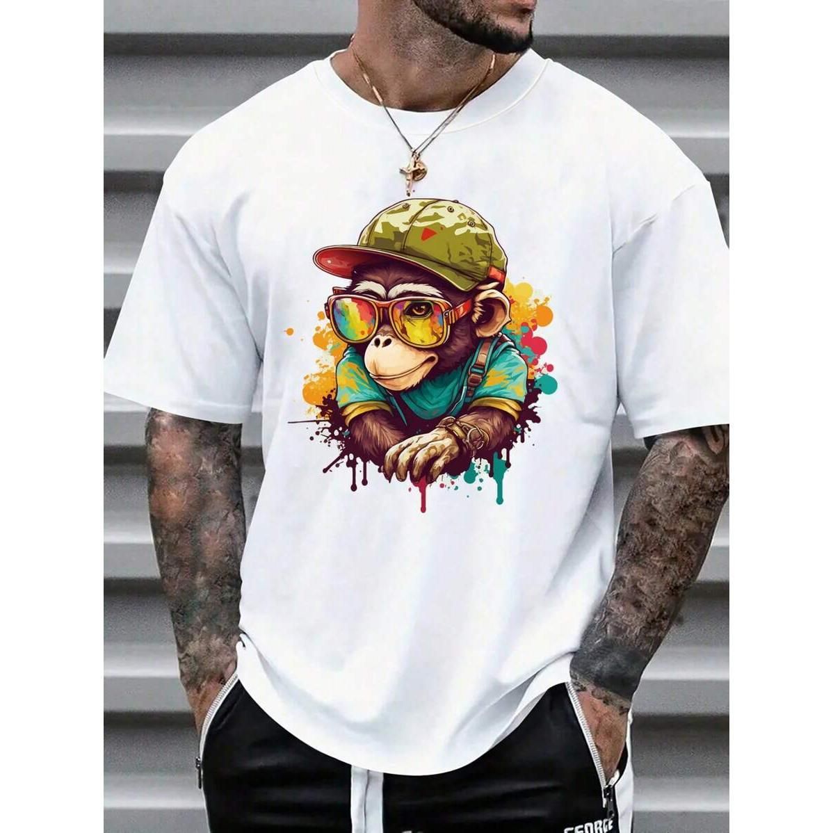 Camiseta Verano Manga Corta Con Cuello Redondo Y Estampado De Animales Para Hombres Manfinity Dauomo_viptrois.com