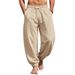 plus Size Men's Summer Beach Linen Casual Jogger Sports Pants mid Waist Black Solid Polyester Slight Stretch Machine Washable_viptrois.com