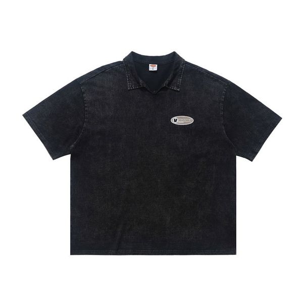 Washed Vintage-style Large Print Short-sleeve Polo T-shirt High Street Pure Cotton_viptrois.com