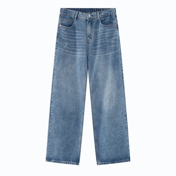 Men's Clothing New Arrivals for All Seasons Loose Elastic Waist Straight Casual Jeans for Men_viptrois.com
