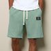 Men's Trendy Brand Label Waffle Knit Summer Casual Sports Shorts Loose Fitting Thin Cool Skin Friendly Five Point Length_viptrois.com