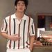 American Contrasting Stripes Hollowed-out Knitted Polo Shirt Short-sleeved Men's Summer High-end Loose Casual Stacked Collar T-shirt_viptrois.com