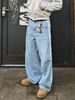 Vintage Baggy Straight Leg Jeans For Men - Retro Streetwear Denim Pants With Stripes, High Waist, Loose Fit, Washed Blue & Black (S-XXL)_viptrois.com
