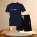 Men's Short Sleeve T-Shirt Trendy Summer Style Letter Print Loose Fit Casual Suit_viptrois.com