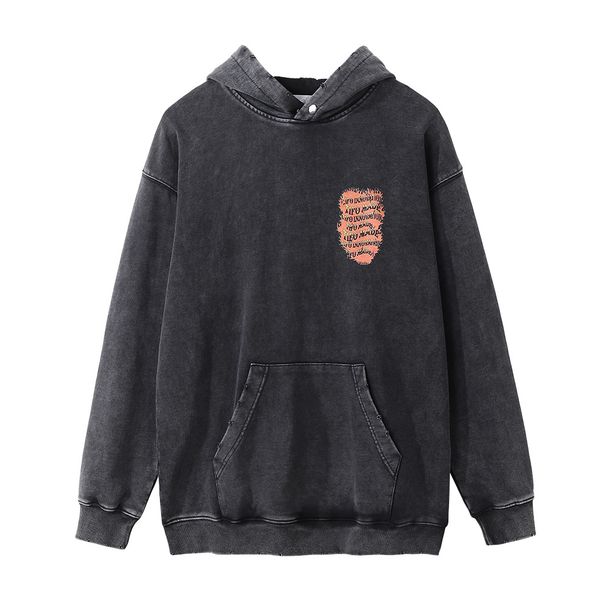 Street Style Hip-Hop Flame Dice Print Hooded Sweatshirt Men's Loose Washed Vintage Distressed Hoodie_viptrois.com