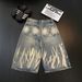Unisex American Style Hip Hop Lightning Bolt Pattern Denim Capri Shorts Retro Washed Loose Wide Leg Cross Border Men's Clothing_viptrois.com