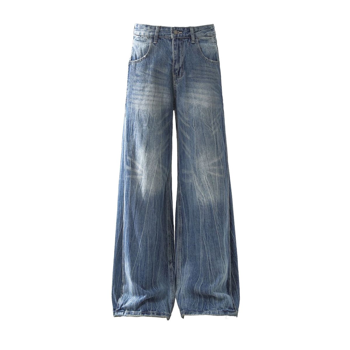 Men's Clothing New Retro Washed Sprayed Monkey Flared Jeans Men And Women Loose Straight Pants_viptrois.com