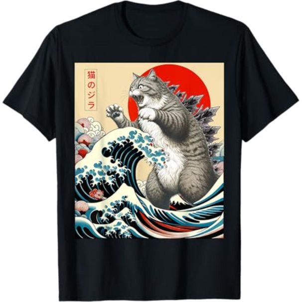 Camisetas Gráficas Catzilla Arte Japonés Regalos Divertidos De Gato Para Hombres Mujeres Niños Camiseta_viptrois.com