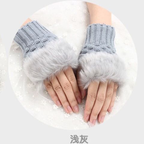 Autumn Winter Rabbit Fur For Women Korean Style Half Knitted Warm Wrist Exposed Finger Writing Gloves_viptrois.com