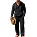 Men's Linen Cotton Casual Lounge Set Long Sleeve Hooded Shirt And Pants Comfortable Oversized Loungewear_viptrois.com
