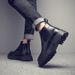 Martin Boots Men's High-top Leather Shoes Wind Thick-soled Heightened Velvet Black Locomotive Boys Soft Leather Medium-top Boots_viptrois.com