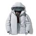Men's Clothing Oversized Winter Coat, Trendy Thickened Polyester Puffer Jacket With Detachable Hood, Fashionable Zip-Up Parka In Black, White_viptrois.com