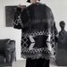 Pure Spring And Autumn Retro Ethnic Style Personality Geometric Knitted Loose Couple Outfit Outerwear Mid-Length Cardigan_viptrois.com