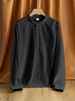 Monochrome Man- 2025 Foreign Trade Loose Linen Solid Color Long Sleeve Stand Collar Men's Casual Shirt_viptrois.com
