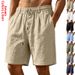 Men's Clothing Men's Summer Linen Casual Shorts Style Breathable Simple Solid Color Loose Waistband Drawstring Five Point Pants_viptrois.com