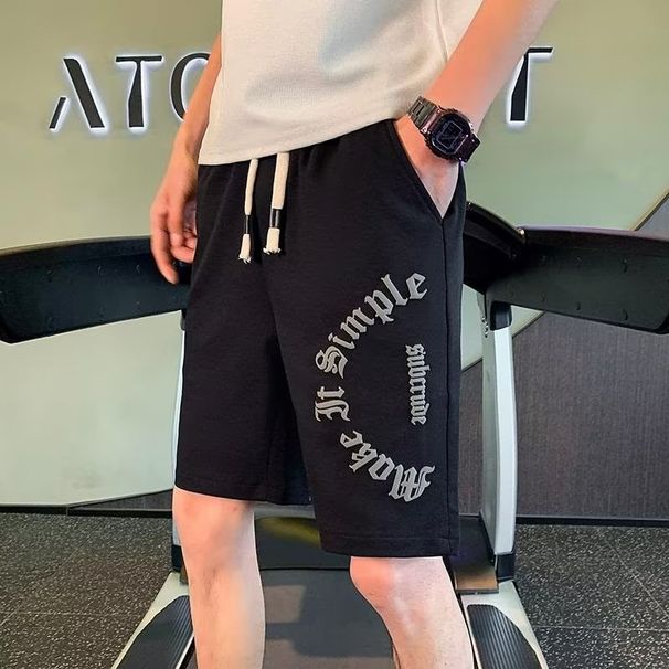 Summer Men's White Casual Loose Sports Pants Trendy Brand Versatile Printed Five Point Outerwear Mid Length Shorts_viptrois.com