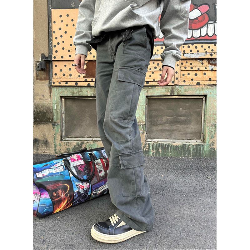Men's Clothing Retro Vibe Pants High Street Flared Overalls Men's Straight Loose Cleanfit Lumberjack Wide Leg Pants_viptrois.com