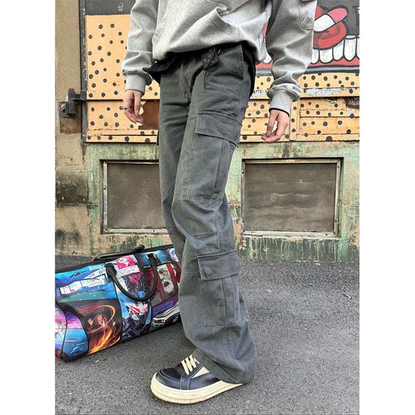 Men's Clothing Retro Vibe Pants High Street Flared Overalls Men's Straight Loose Cleanfit Lumberjack Wide Leg Pants_viptrois.com