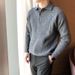 Men's Slim Fit Turn-Down Collar Long Sleeve Knit Sweater - Lightweight Stretch Polyester, Casual Office Wear (Denim/White/Dark Grey/Navy/Army Green)_viptrois.com