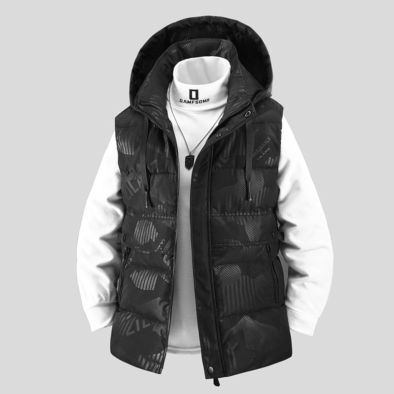 Men's Winter Vest With Detachable Hood – Warm Camouflage Waistcoat | Thickened Cotton For Outdoor & Casual Wear (Black/Grey/Camo, L-6XL)_viptrois.com