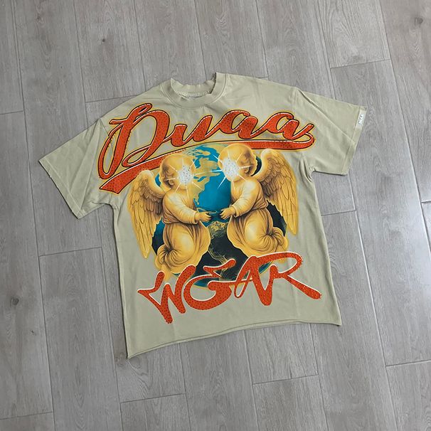 Camiseta Oversize DUAA Con Estampado Gráfico De Diamantes De Imitación Para Hombre Y Mujer, Estilo Vintage Lavado, Manga Corta, Moda Casual_viptrois.com
